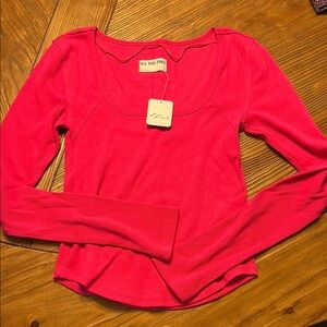 Free People Orange Fitted Long Sleeve Blouse
